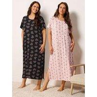 Yours Curve 2 Pack Soft Touch Bow Midaxi Nightdress - Black