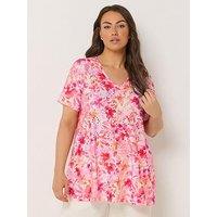 Yours Curve Printed Broderie V-Neck Top