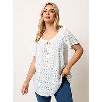 Yours Curve Broderie Bardot Top - White