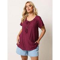 Yours Curve Broderie Bardot Top - Purple