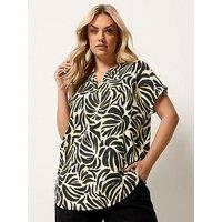 Yours Curve Textured Notch Neck Abstract T-Shirt - Green