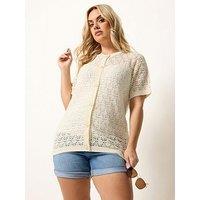 Yours Curve Button Through Short Sleeve Top - White