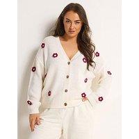 Yours Curve 3D Floral Midi Cardigan - White