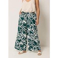 Yours Curve Floral Print Wide Leg Trousers - Green