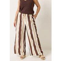 Yours Curve Striped Wide Leg Trousers - Brown