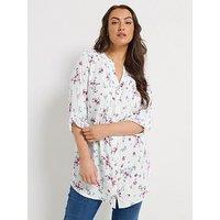 Yours Curve Pintuck Floral Print Top - White