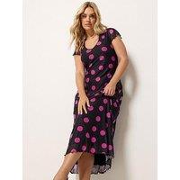 Yours Curve Mesh A-Line Polka Dot Print Maxi Dress - Black