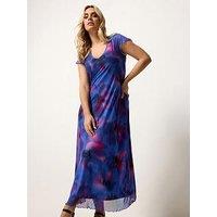 Yours Curve Mesh A-Line Maxi Dress - Blue