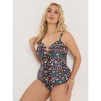 Yours Curve Shell Print Bandeau Swimsuit - Black