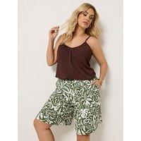 Yours Curve Pull On Jersey Leaf Print Shorts