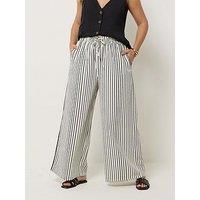 Yours Curve Stripe Paper Bag Waist Wide Leg Trousers - White
