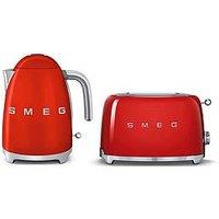 Smeg 50'S Style Jug Kettle & 2 Slice Toaster, Extra Wide Slots, Red