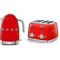 Smeg Jug Kettle With Acoustic Alarm & 4 Slice Toaster, Red