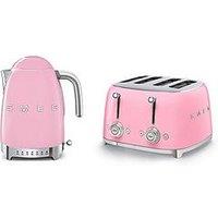 Smeg Jug Kettle With Acoustic Alarm & 4 Slice Toaster, Pink