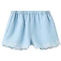 Mango Younger Girls Chambray Scallop Hem Co-Ord Shorts - Blue