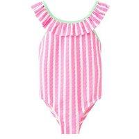 Mango Younger Girls Frill Stripe Swimsuit - Pink