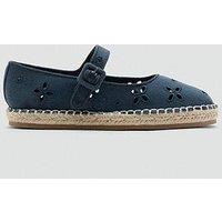 Mango Girls Floral Embroidered Espadrille Shoes - Navy