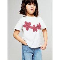 Mango Younger Girls Embroidered Flower Short Sleeve T-Shirt - Light Cream