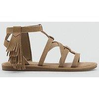 Mango Girls Leather Fringed Sandals - Brown