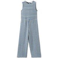 Mango Younger Girls Stripe Crochet Jumpsuit - Navy