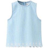Mango Younger Girls Chambray Scallop Hem Co-Ord Blouse - Blue