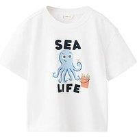 Mango Younger Boys Sea Life Short Sleeve T-Shirt - White
