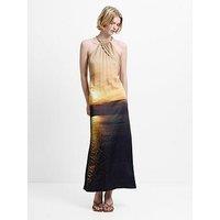 French Connection Sunset-Print Chain Halter Neck Satin Maxi Dress