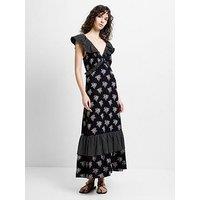 French Connection Floral Print V-Neck Ruffle Sleeve Maxi Dress - Black