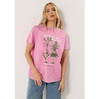 Long Tall Sally Acid Wash Botanical Print T-Shirt - Pink