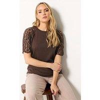 Long Tall Sally Crochet Raglan Sleeve T-Shirt - Brown