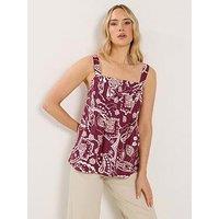 Long Tall Sally Paisley Print Linen Pleat Vest - Red