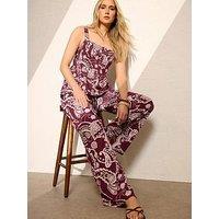 Long Tall Sally Paisley Wide Leg Trousers 36" - Red