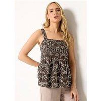 Long Tall Sally Palm Print Linen Pleat Vest - Brown