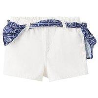 Mango Girls Scarf Belt Denim Shorts - White