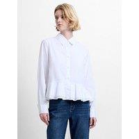 French Connection Cotton Long Sleeve Ruffle Peplum Hem Shirt