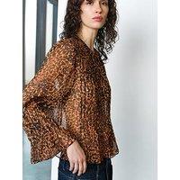 French Connection Sheer Leopard Print Long Sleeve Blouse