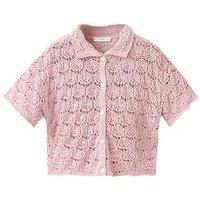 Mango Girls Crochet Knitted Short Sleeve Cardigan - Pink