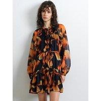 French Connection Vibrant Print Long Sleeve Smock Midi Dress