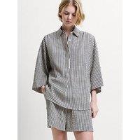 French Connection Cotton Striped Crinkle Long Sleeve Button Shirt - Black