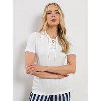 Long Tall Sally Lace Up Collar T-Shirt - White