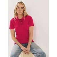 Long Tall Sally Lace Up Collar T-Shirt - Red