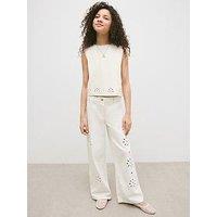 Mango Girls Cut Out Co-Ord Jeans - Cream
