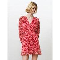 French Connection Floral Print V-Neck Elasticated Waist Mini Dress - Red