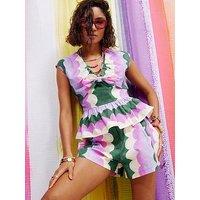 River Island Short Sleeve Printed Tie Detail Co-Ord Top