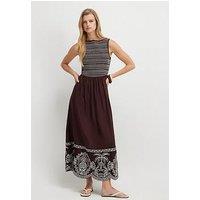 River Island Cotton Embroidered Hem Midi Dress - Brown