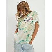 River Island Short Sleeve Blurred Floral Print Top - Green