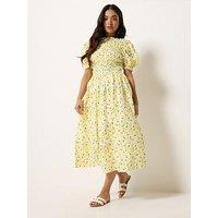 Pixiegirl Petite Shirred Midi Dress - Yellow