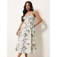Pixiegirl Petite Abstract Floral Strap Midi Dress - Grey