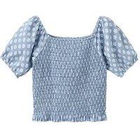 Mango Girls Shirred Co-Ord Blouse - Blue