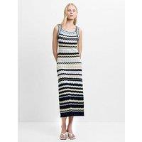 French Connection Cotton Striped Scalloped Knit Midi Dress